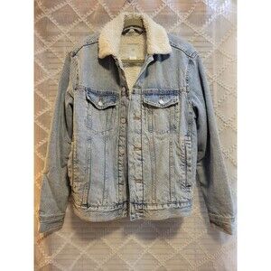 Sherpa Lined Denim Trucker Jacket Mens Small Grunge H&M Jean Retro Classic Light